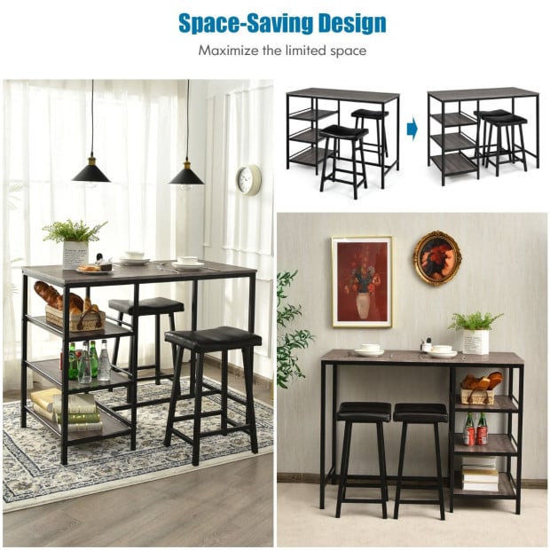 3 Pieces Modern Industrial Dining Table Set With Two Bar Stools Image 10
