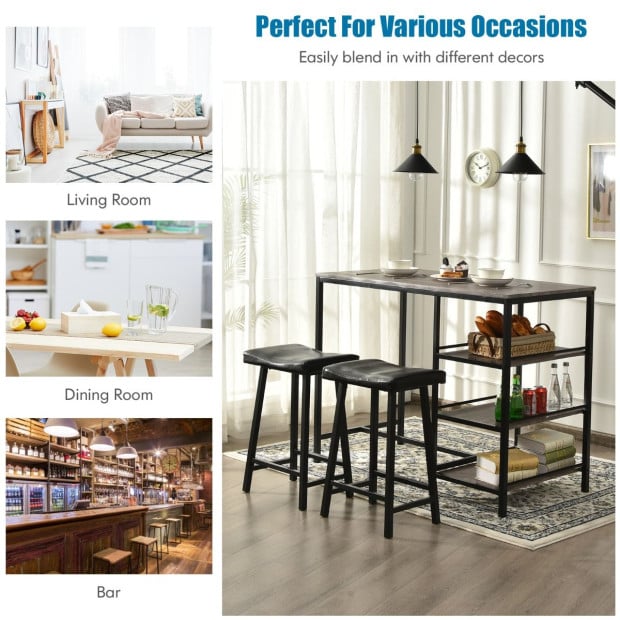 3 Pieces Modern Industrial Dining Table Set With Two Bar Stools Image 11