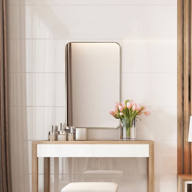 Bathroom Wall Mirror With Rounded Corner For Washroom Golden Image 2