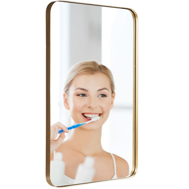 Bathroom Wall Mirror With Rounded Corner For Washroom Golden Image 8