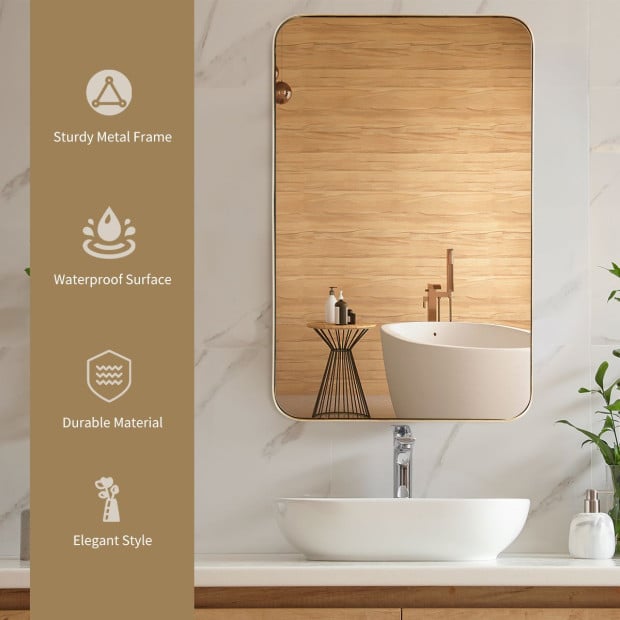 Bathroom Wall Mirror With Rounded Corner For Washroom Golden Image 11