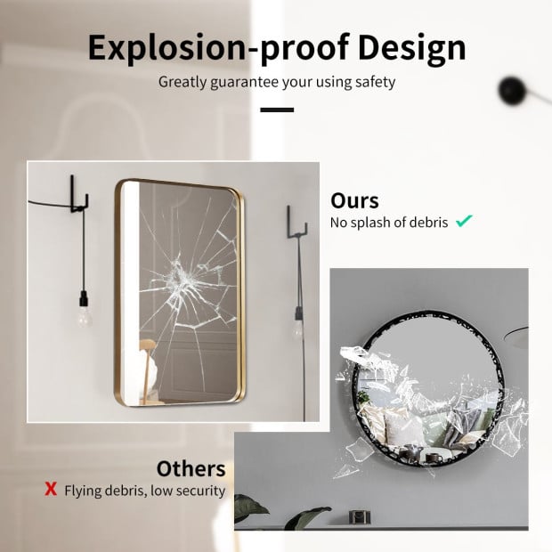 Bathroom Wall Mirror With Rounded Corner For Washroom Golden Image 3