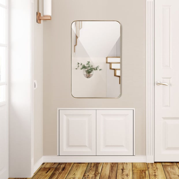 Bathroom Wall Mirror With Rounded Corner For Washroom Golden Image 6