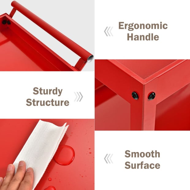 3-tier Utility Cart With Humanized Handle For Office Kitchen Red Image 12
