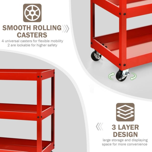 3-tier Utility Cart With Humanized Handle For Office Kitchen Red Image 5