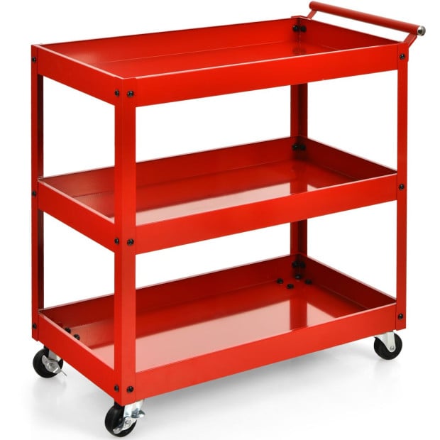 3-tier Utility Cart With Humanized Handle For Office Kitchen Red Image 6