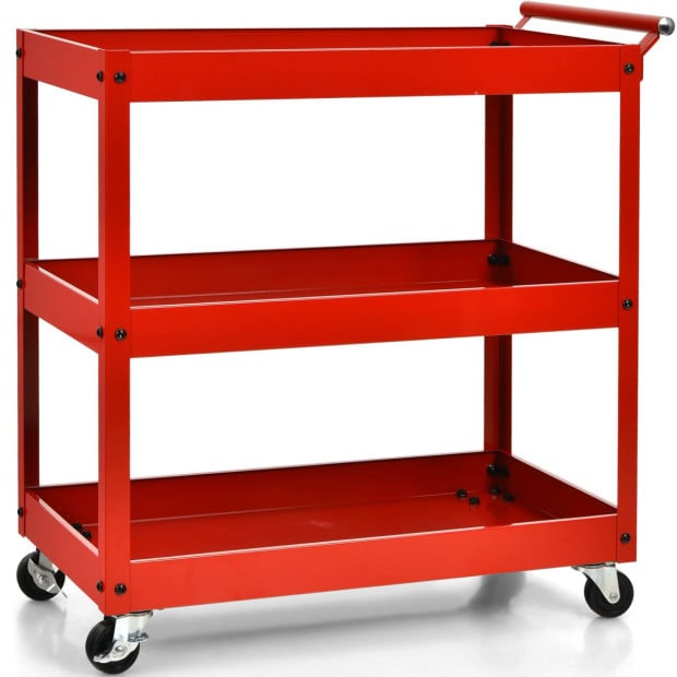 3-tier Utility Cart With Humanized Handle For Office Kitchen Red Image 7