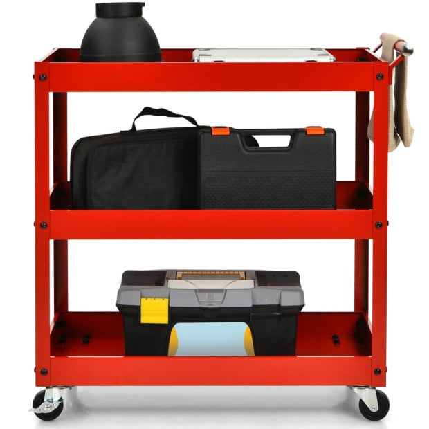 3-tier Utility Cart With Humanized Handle For Office Kitchen Red Image 8