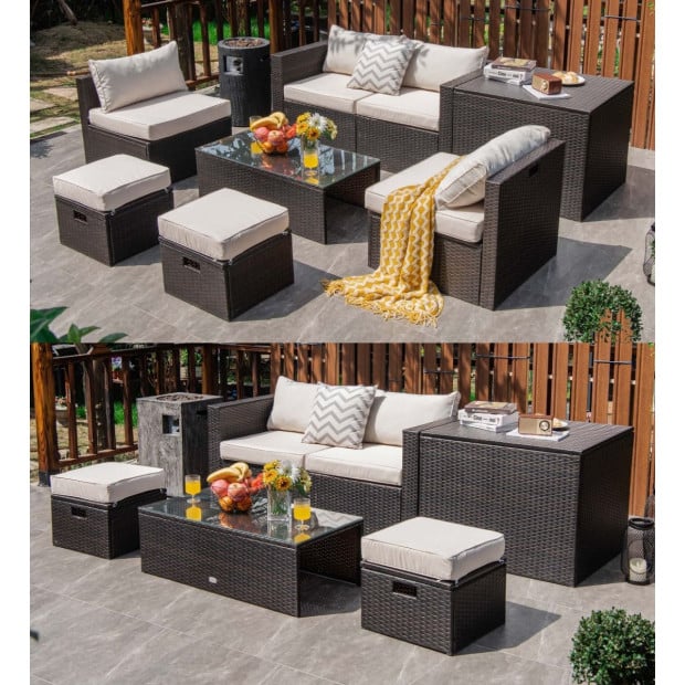 8-piece Outdoor Patio Furniture Set With Cushions & Storage Box Image 7
