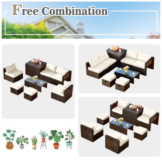 8-piece Outdoor Patio Furniture Set With Cushions & Storage Box Image 5