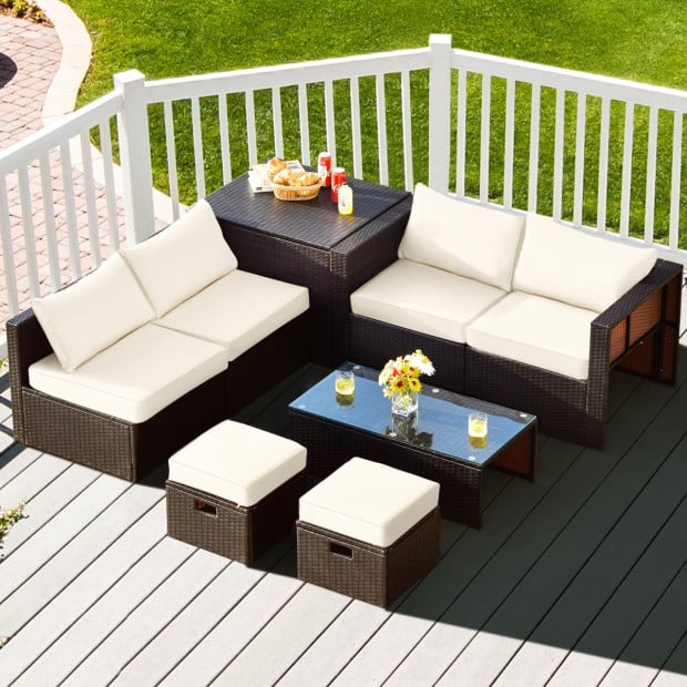 8-piece Outdoor Patio Furniture Set With Cushions & Storage Box Image 2