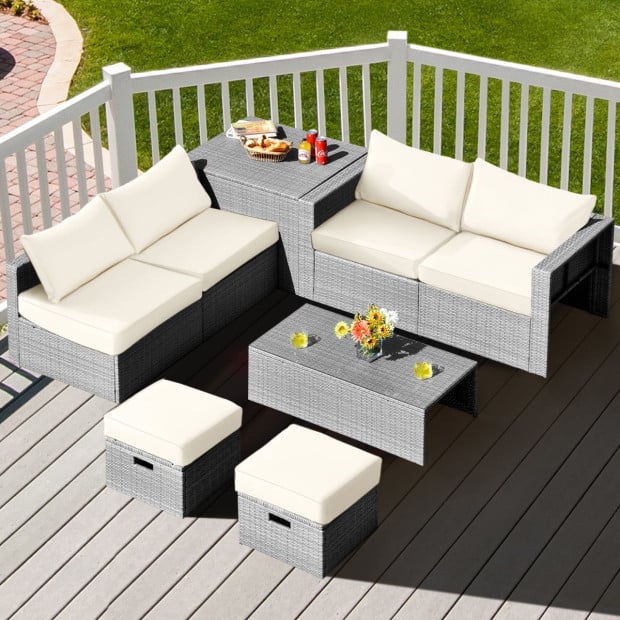 8-piece Outdoor Grey Pe Rattan Set With Washable Cushion Covers White Image 2