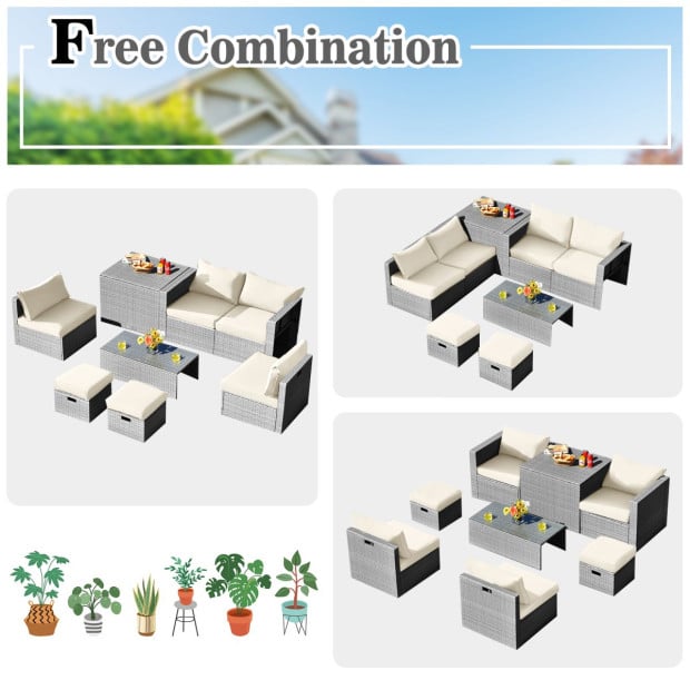 8-piece Outdoor Grey Pe Rattan Set With Washable Cushion Covers White Image 7