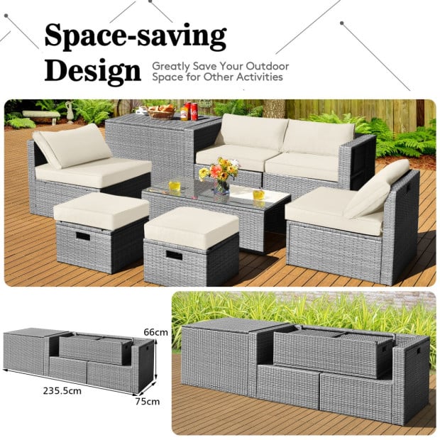 8-piece Outdoor Grey Pe Rattan Set With Washable Cushion Covers White Image 8