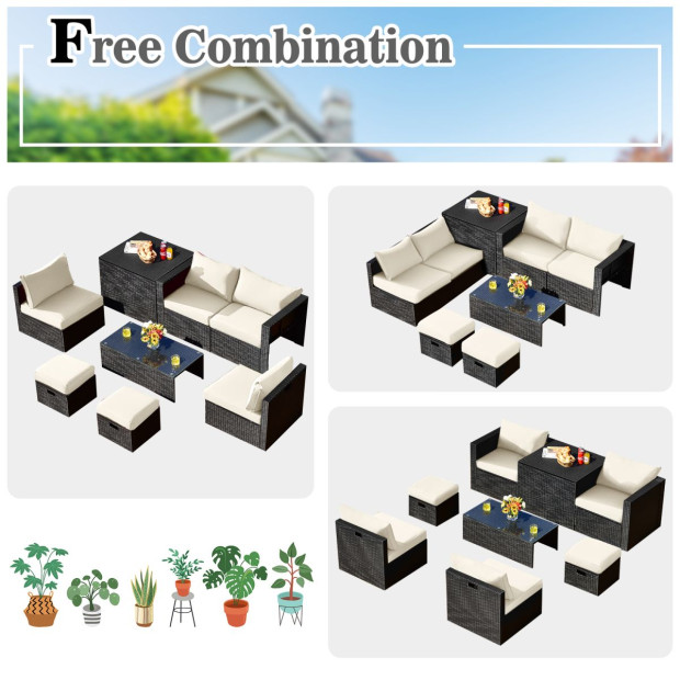 8pcs Outdoor PE Rattan Conversation Set With Cushions Covers - White Image 7