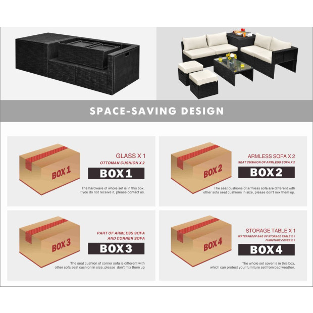 8pcs Outdoor PE Rattan Conversation Set With Cushions Covers - White Image 11