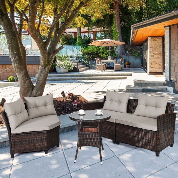 4-piece Patio Wicker Furniture Set With Cushion Beige Image 6