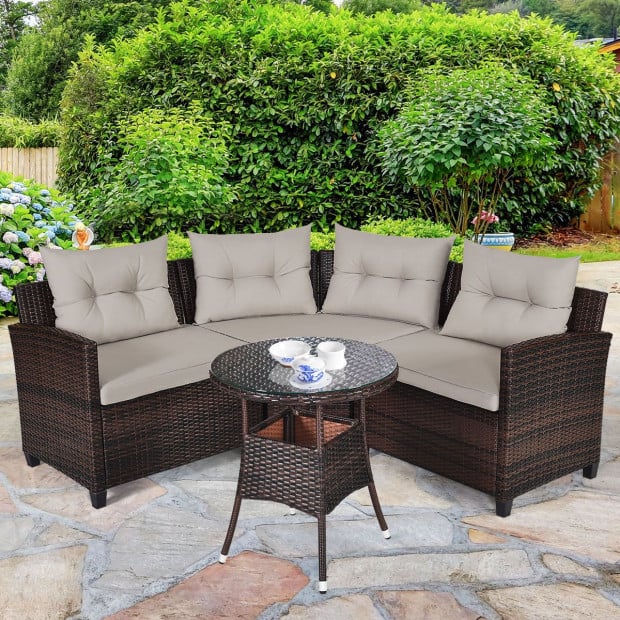 4-piece Patio Wicker Furniture Set With Cushion Beige Image 7