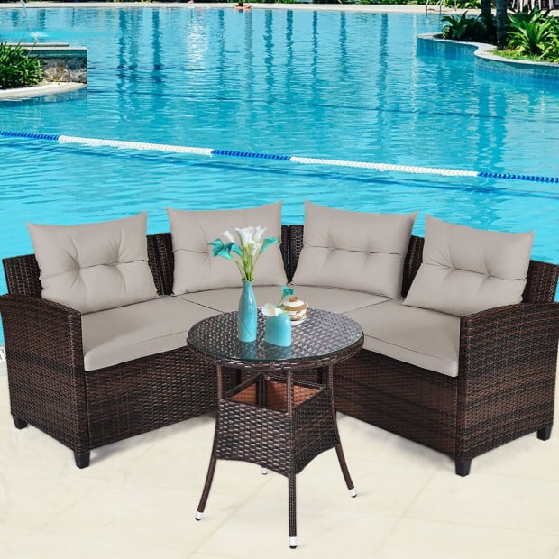 4-piece Patio Wicker Furniture Set With Cushion Beige Image 2