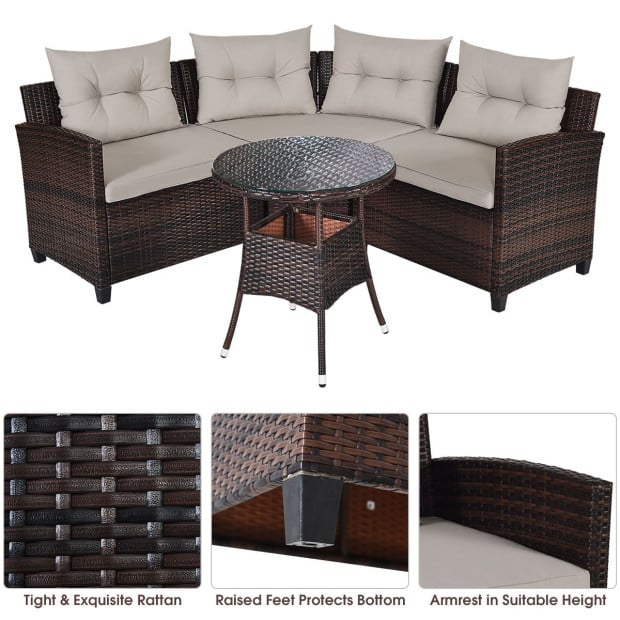 4-piece Patio Wicker Furniture Set With Cushion Beige Image 5