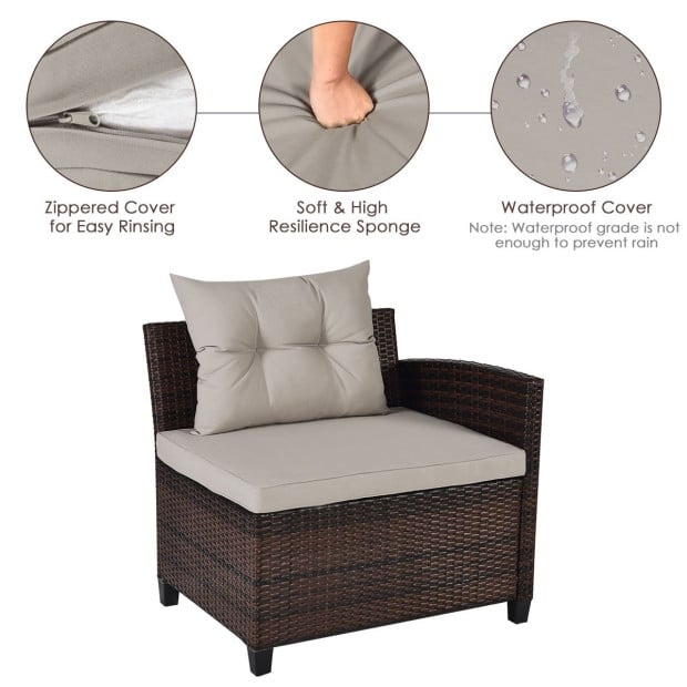 4-piece Patio Wicker Furniture Set With Cushion Beige Image 11
