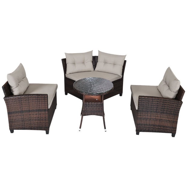 4-piece Patio Wicker Furniture Set With Cushion Beige Image 8