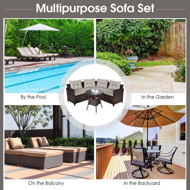 4-piece Patio Wicker Furniture Set With Cushion Beige Image 3