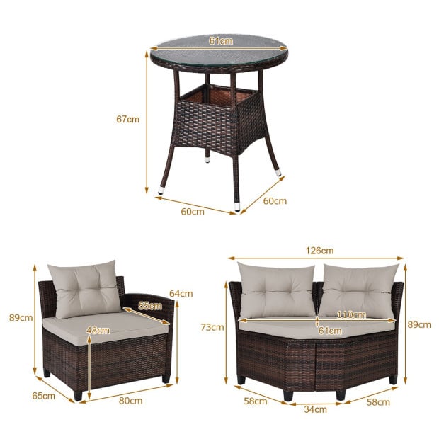 4-piece Patio Wicker Furniture Set With Cushion Beige Image 4