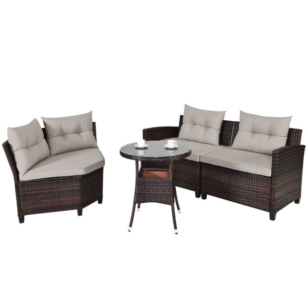 4-piece Patio Wicker Furniture Set With Cushion Beige Image 9
