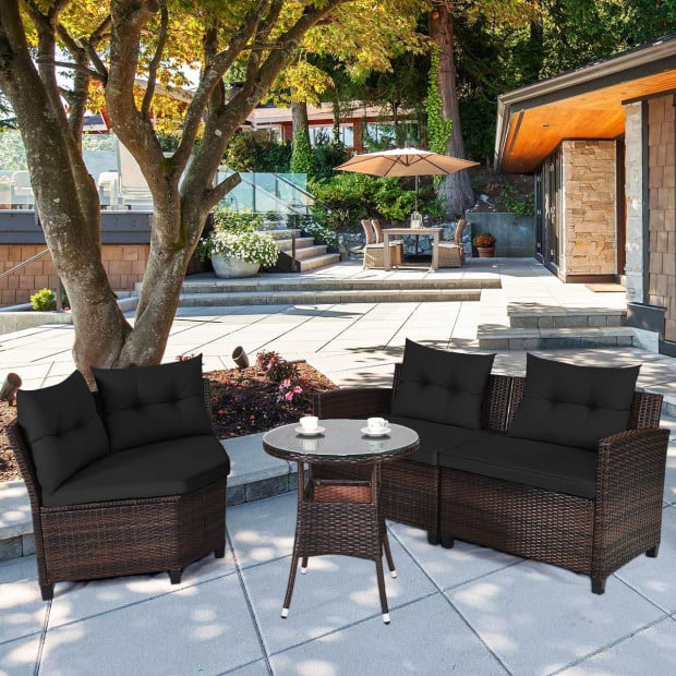 4pc Patio Wicker Furniture Set With Cushion Black Image 7