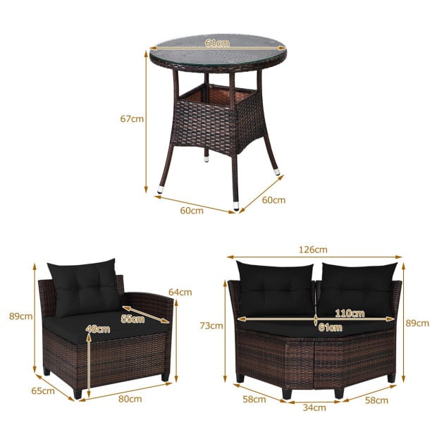 4pc Patio Wicker Furniture Set With Cushion Black Image 4