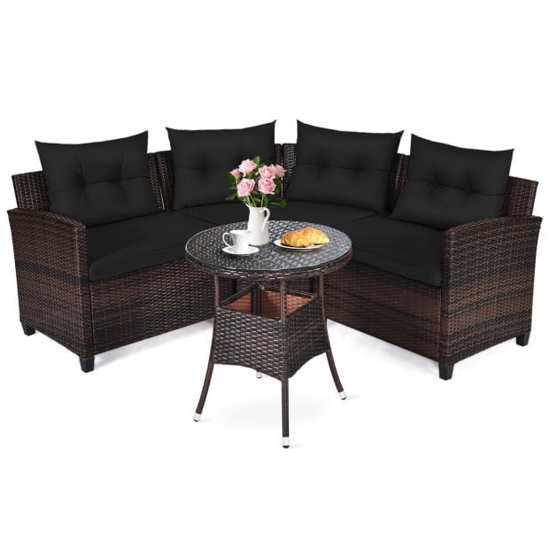 4pc Patio Wicker Furniture Set With Cushion Black