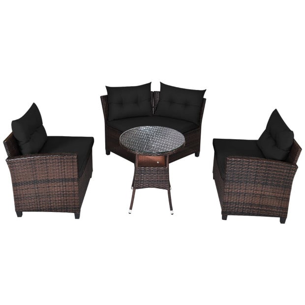 4pc Patio Wicker Furniture Set With Cushion Black Image 9