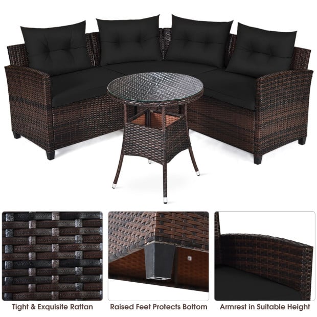 4pc Patio Wicker Furniture Set With Cushion Black Image 5