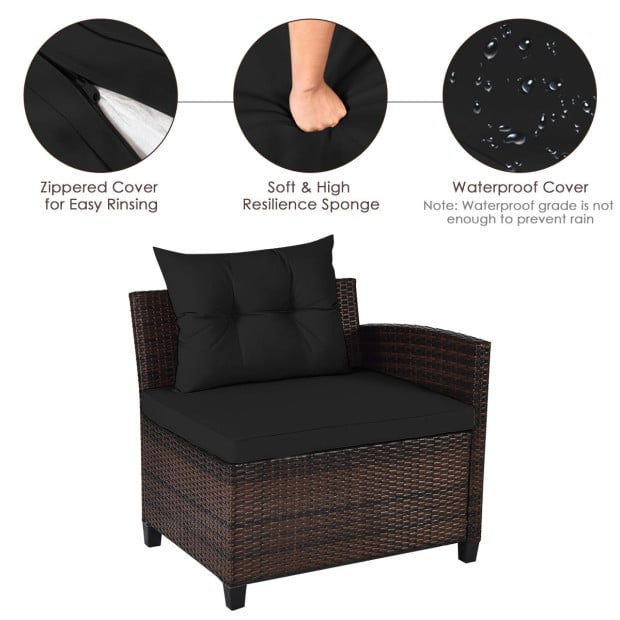 4pc Patio Wicker Furniture Set With Cushion Black Image 11