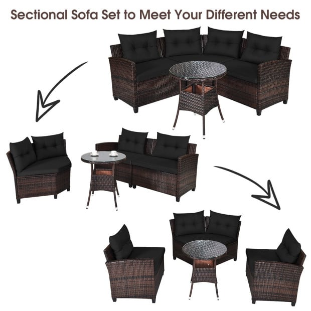 4pc Patio Wicker Furniture Set With Cushion Black Image 12