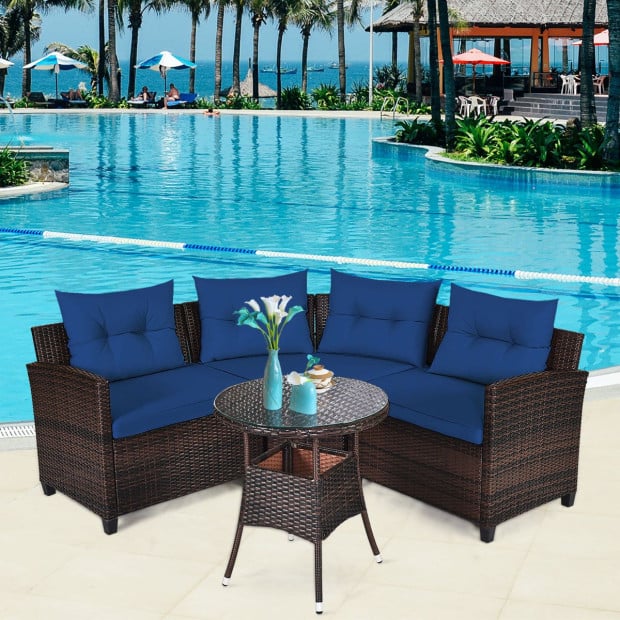 4-piece Patio Wicker Furniture Set With Cushion Navy Image 2