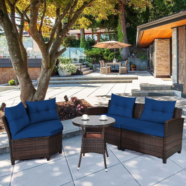 4-piece Patio Wicker Furniture Set With Cushion Navy Image 7