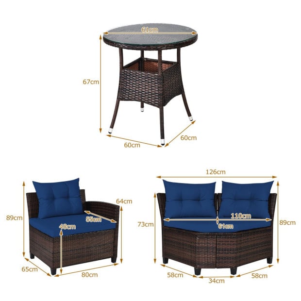 4-piece Patio Wicker Furniture Set With Cushion Navy Image 4
