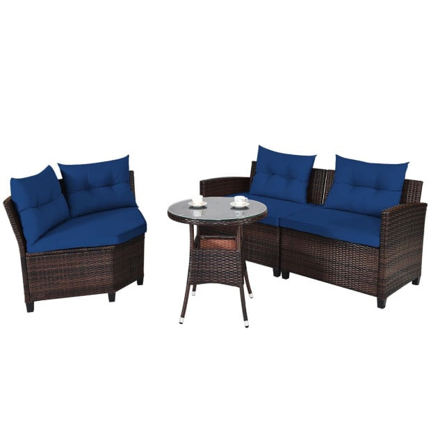 4-piece Patio Wicker Furniture Set With Cushion Navy Image 8