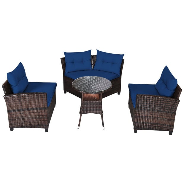 4-piece Patio Wicker Furniture Set With Cushion Navy Image 9
