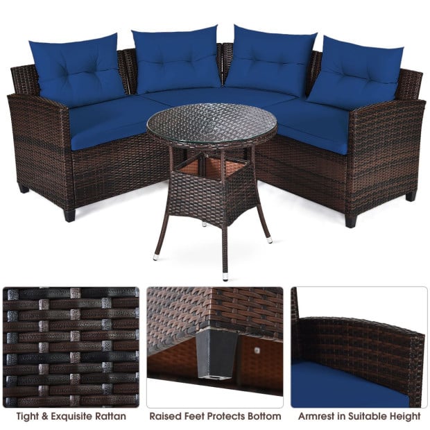 4-piece Patio Wicker Furniture Set With Cushion Navy Image 5