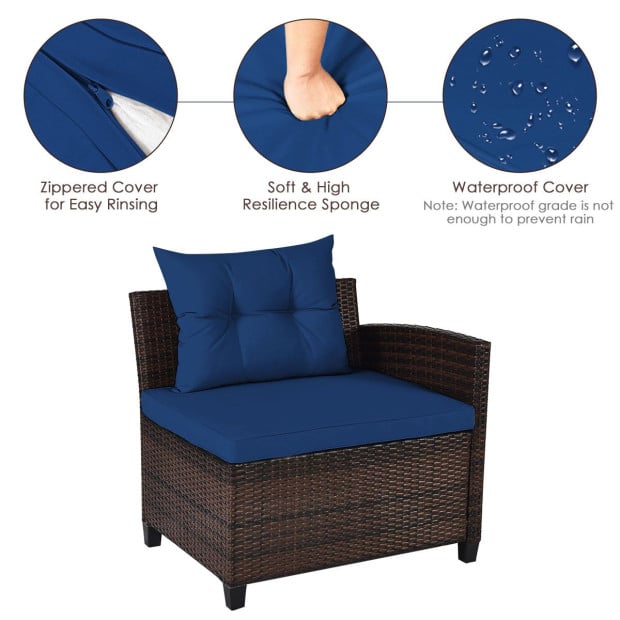 4-piece Patio Wicker Furniture Set With Cushion Navy Image 11