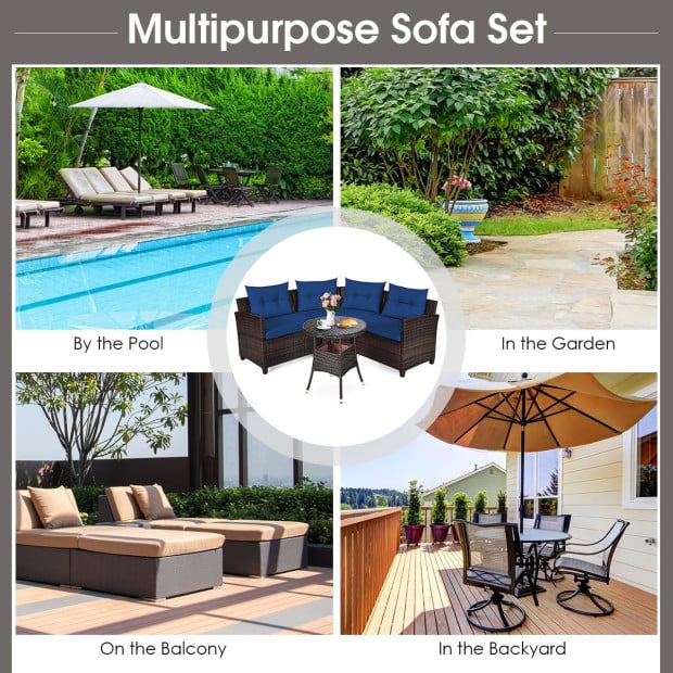 4-piece Patio Wicker Furniture Set With Cushion Navy Image 3
