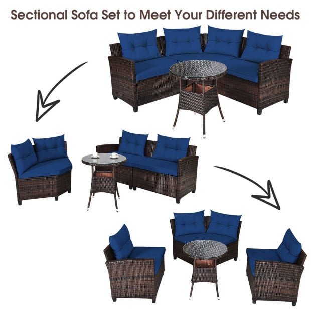 4-piece Patio Wicker Furniture Set With Cushion Navy Image 12