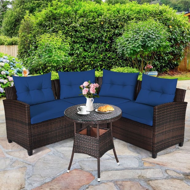 4-piece Patio Wicker Furniture Set With Cushion Navy Image 6