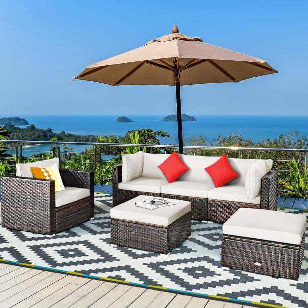 6pc Patio Rattan Sectional Furniture Set With Seat Cushion Image 2