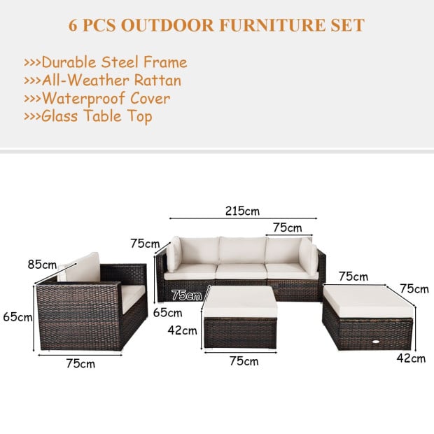 6pc Patio Rattan Sectional Furniture Set With Seat Cushion Image 4