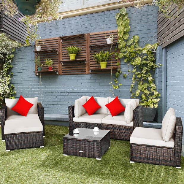 6pc Patio Rattan Sectional Furniture Set With Seat Cushion Image 7