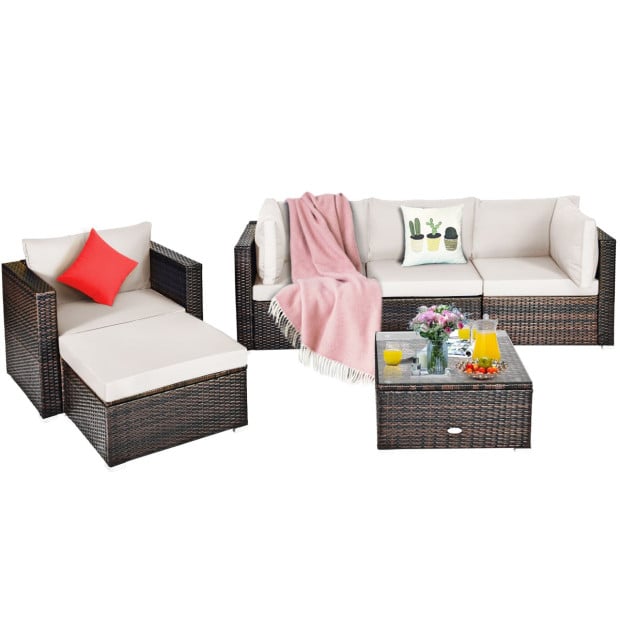 6pc Patio Rattan Sectional Furniture Set With Seat Cushion Image 8